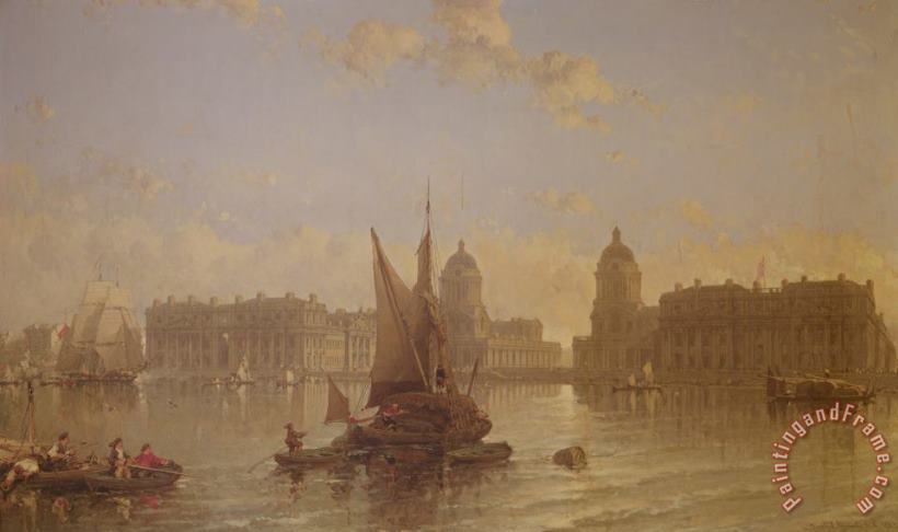 David Roberts Shipping on the Thames at Greenwich Art Painting