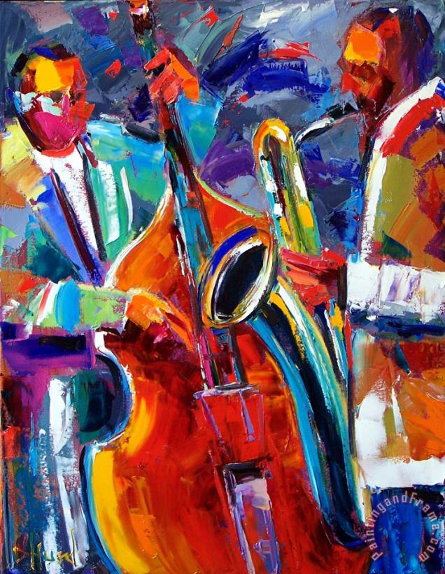 Sax and Bass painting - Debra Hurd Sax and Bass Art Print