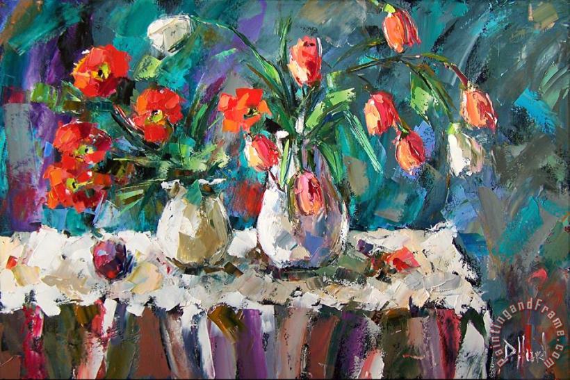 Two White Tulips painting - Debra Hurd Two White Tulips Art Print