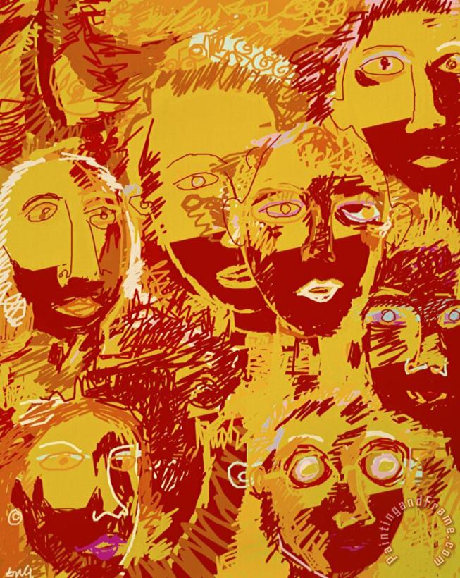 Faces Yellow And Red painting - Diana Ong Faces Yellow And Red Art Print