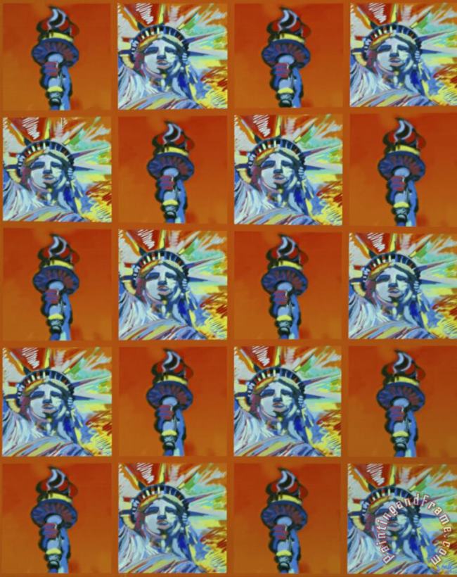 Miss Liberty III Orange painting - Diana Ong Miss Liberty III Orange Art Print