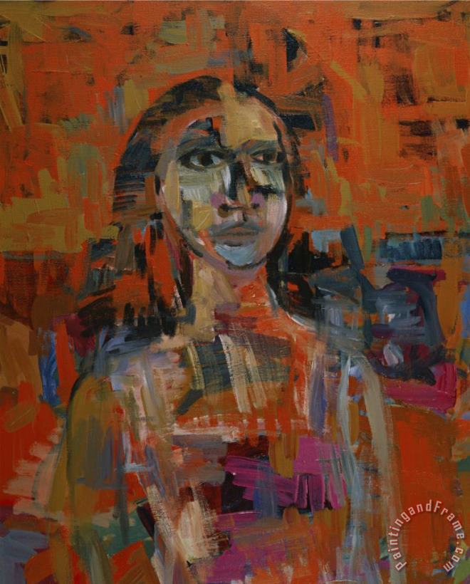 Portrait in Orange painting - Diana Ong Portrait in Orange Art Print