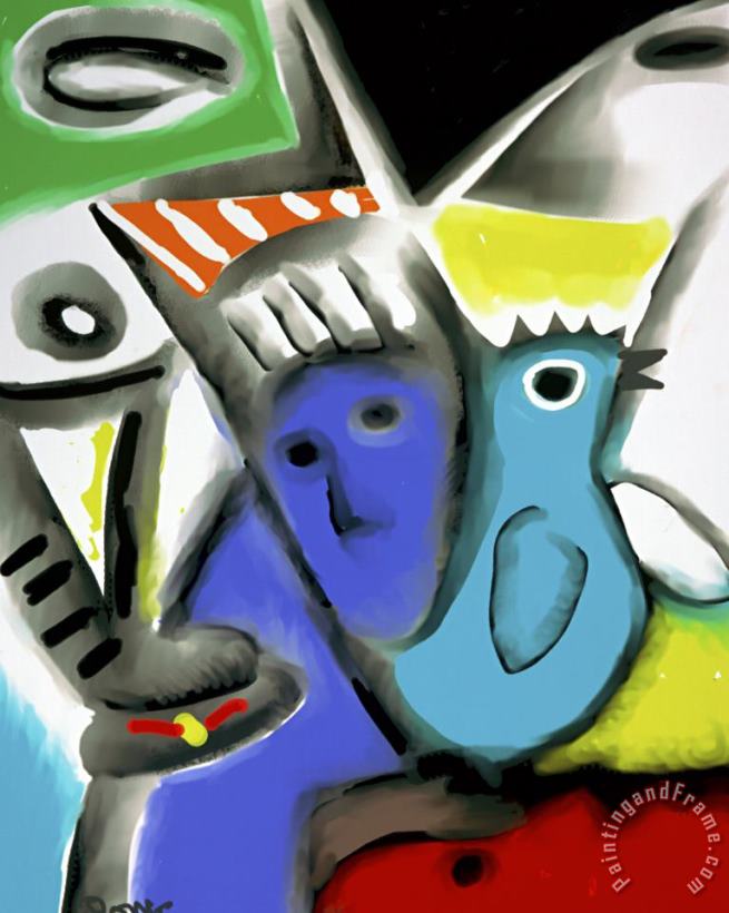 Diana Ong Red Face Blue Bird Art Painting