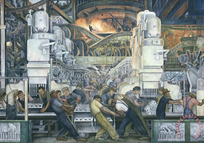 Detroit Industry, North Wall (detail, Center Panel) painting - Diego Rivera Detroit Industry, North Wall (detail, Center Panel) Art Print