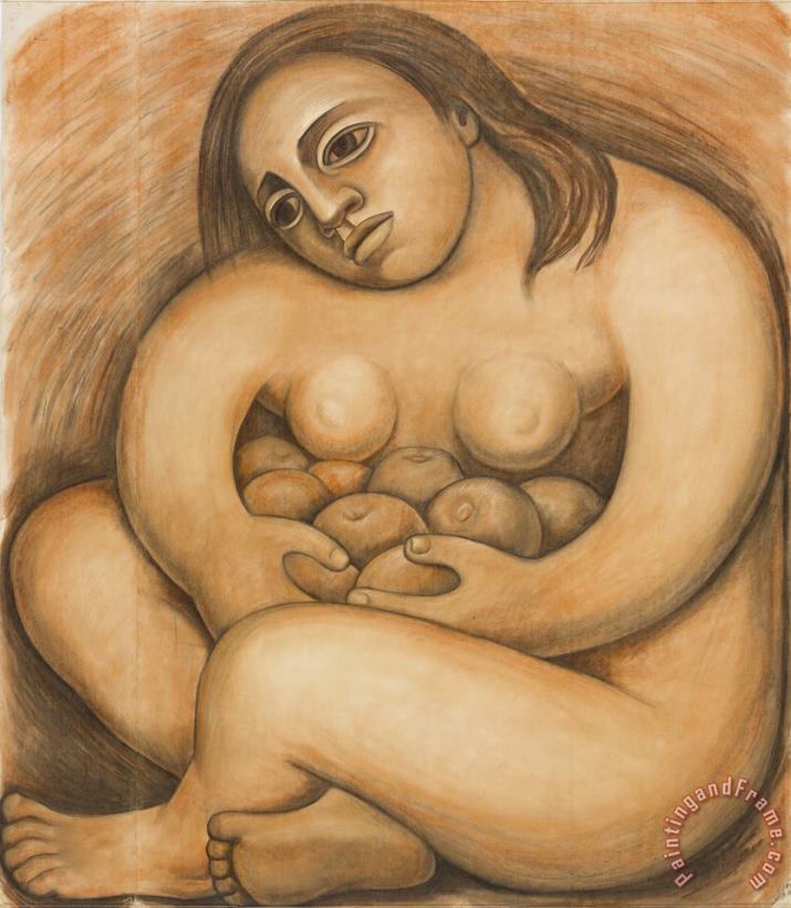 Diego Rivera Woman Holding Fruit Art Painting