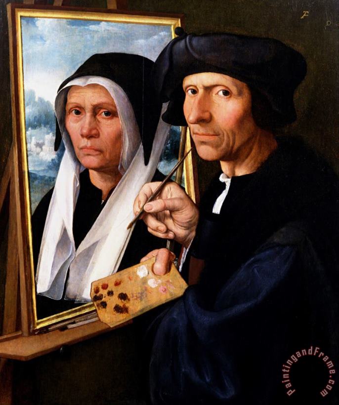 Dirck Jacobsz Jacob Cornelisz. Van Oostsanen Painting a Portrait of His Wife Art Print