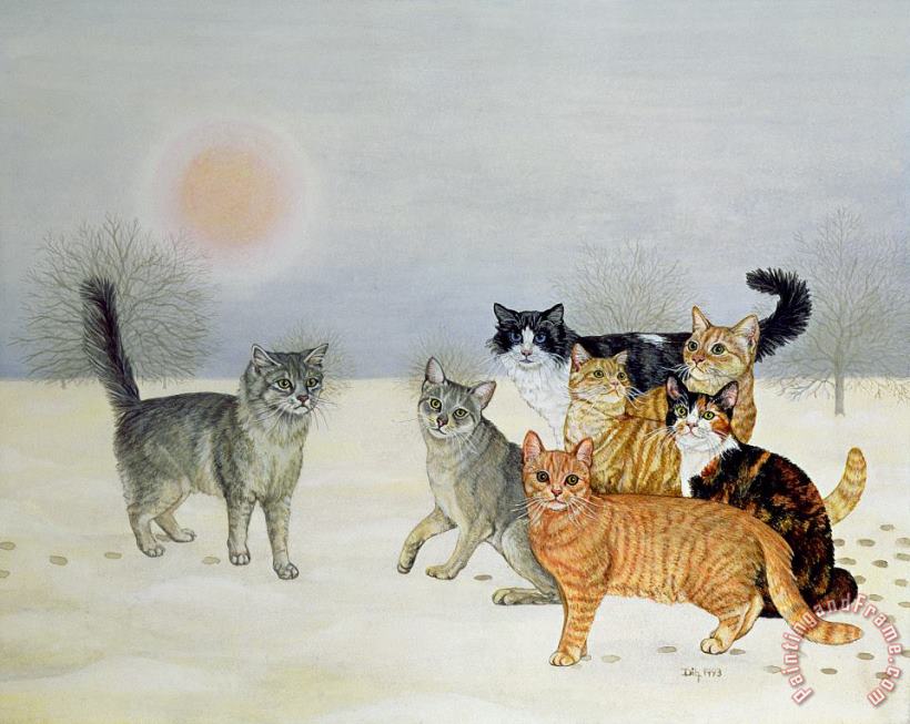 Winter Cats painting - Ditz Winter Cats Art Print