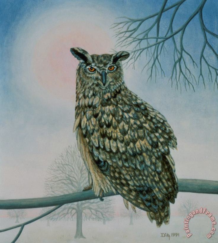 Winter Owl painting - Ditz Winter Owl Art Print