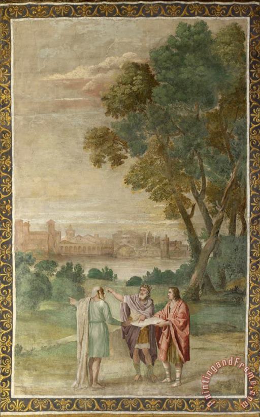 Apollo And Neptune Advising Laomedon on The Building of Troy painting - Domenichino And Assistants Apollo And Neptune Advising Laomedon on The Building of Troy Art Print