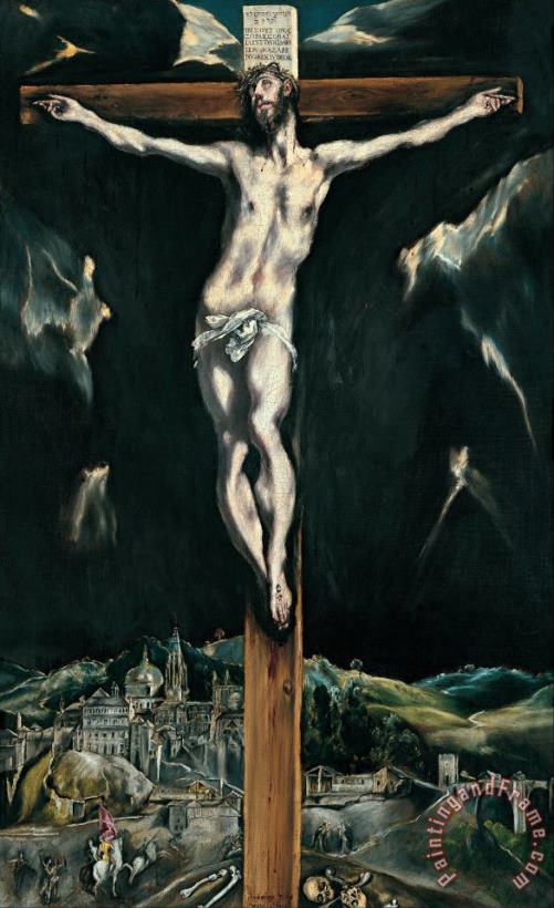 Christ Crucified with Toledo in The Background painting - Domenikos Theotokopoulos, El Greco Christ Crucified with Toledo in The Background Art Print