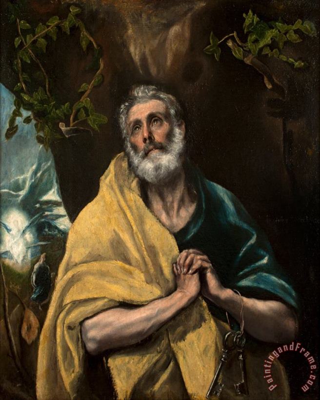 Saint Peter in Tears painting - Domenikos Theotokopoulos, El Greco Saint Peter in Tears Art Print