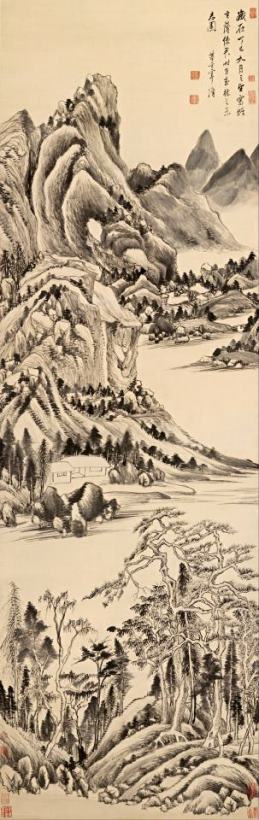 Mountain Landscape painting - Dong Qichang Mountain Landscape Art Print