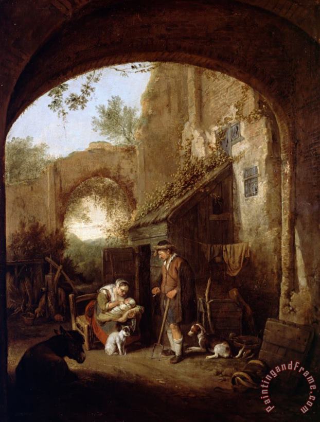 Dusart, Cornelis Figures in The Courtyard of an Old Building Art Print