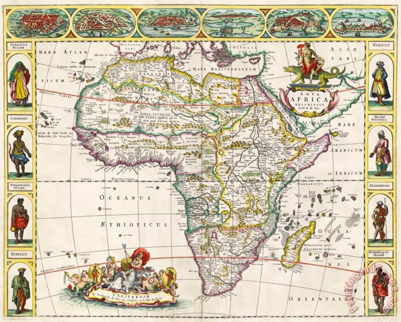 Dutch School Antique Map of Africa Art Painting
