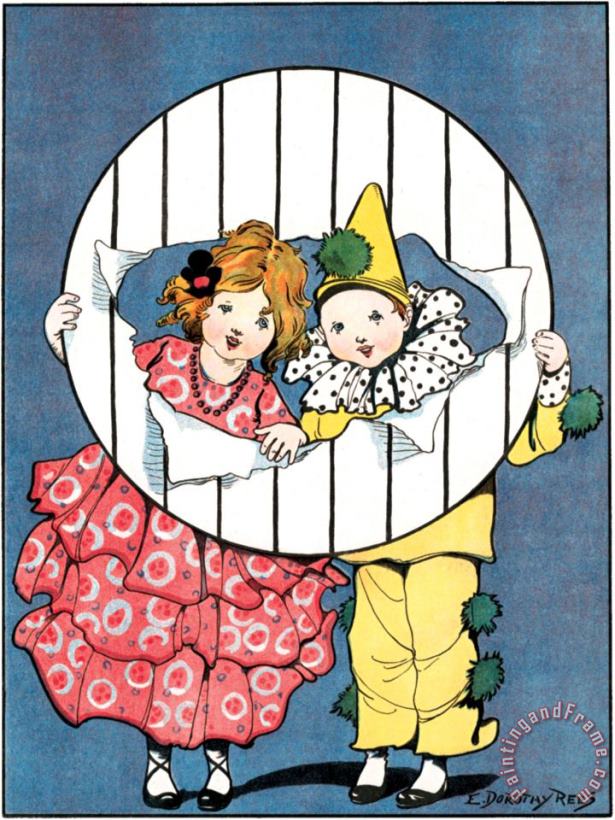 Two Children Looking Through an Circus Hoop painting - E. Dorothy Rees Two Children Looking Through an Circus Hoop Art Print