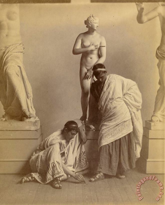 Eadweard J. Muybridge Two Male Students in Grecian Costume Before a Plaster Cast of Aphrodite in The Cast Room Art Painting