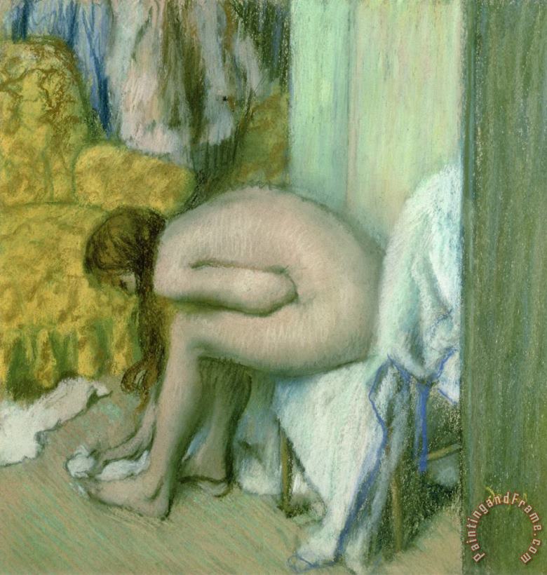 After The Bath, Woman Drying Her Left Foot painting - Edgar Degas After The Bath, Woman Drying Her Left Foot Art Print