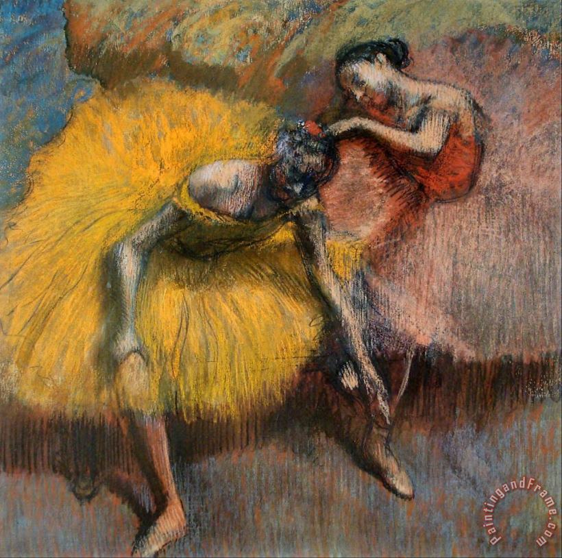 Deux Danseuses Jaunes Et Roses painting - Edgar Degas Deux Danseuses Jaunes Et Roses Art Print