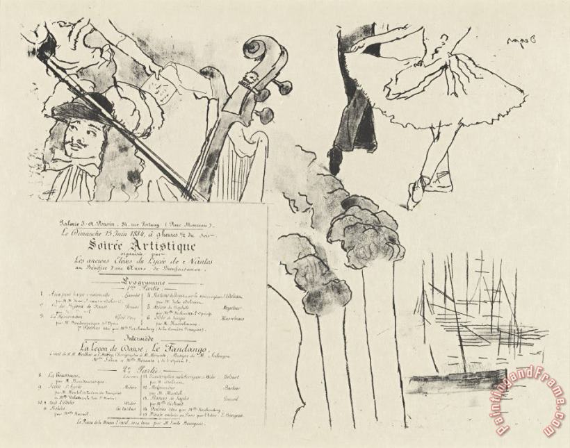 Edgar Degas Program for The Soiree Artistique (programme De La Soiree Des Anciens Eleves Du Lycee De Nantes) Art Print