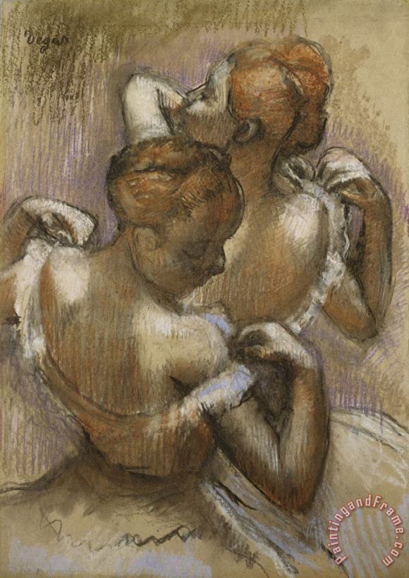 Two Dancers Adjusting their Shoulder Straps painting - Edgar Degas Two Dancers Adjusting their Shoulder Straps Art Print
