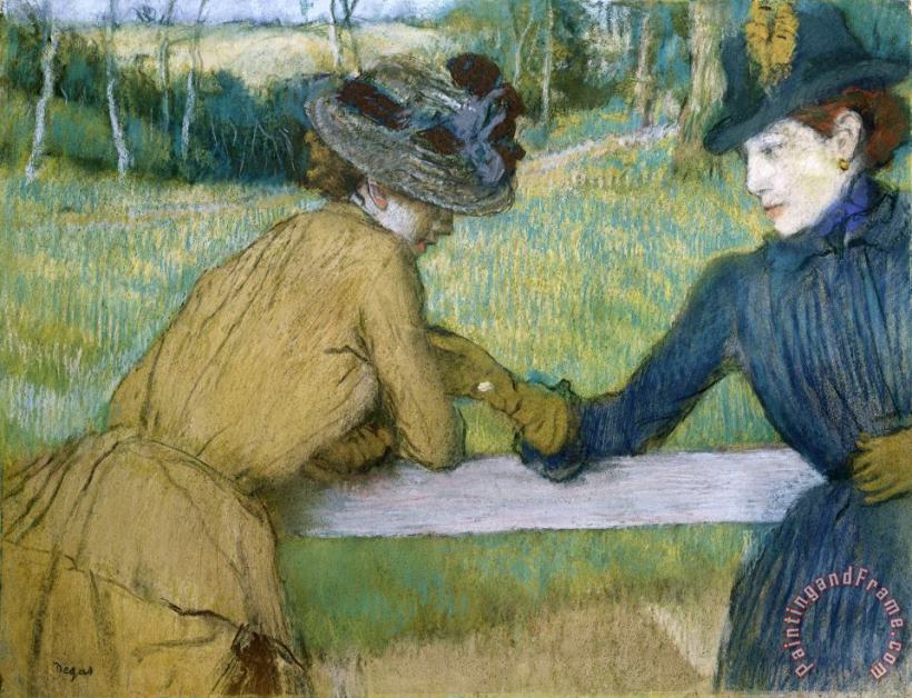 Two Women Leaning on a Fence Rail painting - Edgar Degas Two Women Leaning on a Fence Rail Art Print