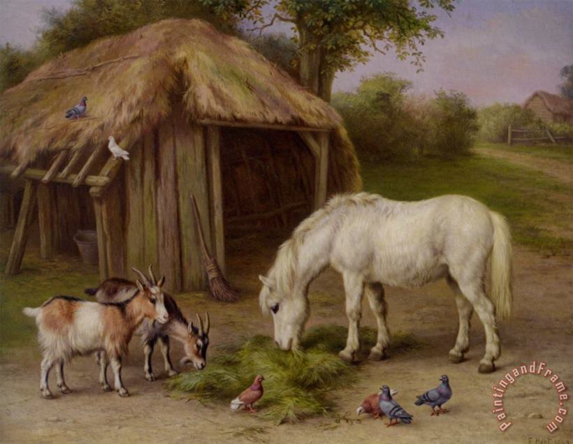 Edgar Hunt Pony And Goats in a Farmyard Art Painting