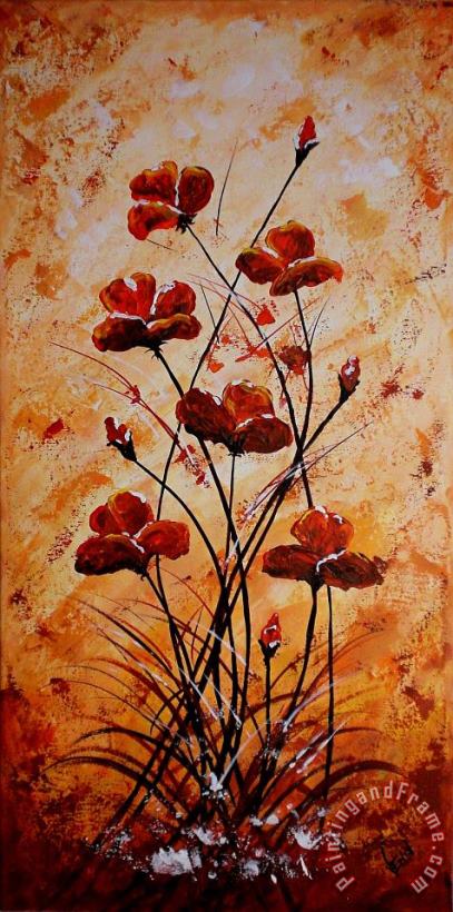 Rust Poppies painting - Edit Voros Rust Poppies Art Print