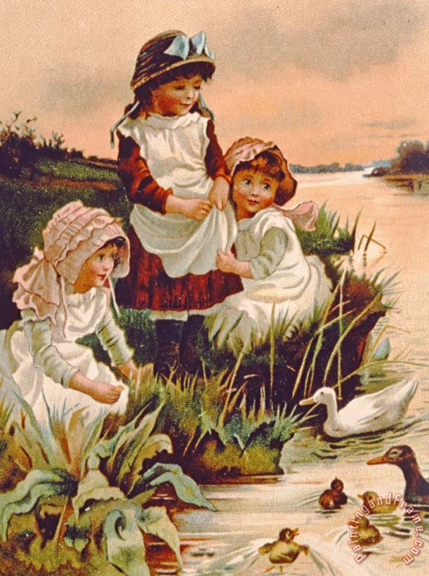 Feeding Ducks painting - Edith S Berkeley Feeding Ducks Art Print