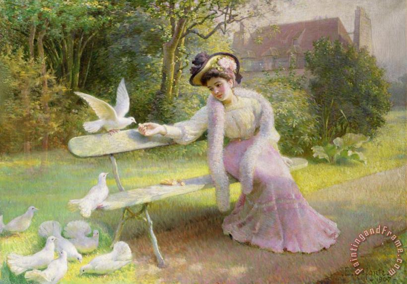Feeding the Doves painting - Edmond Alphonse Defonte Feeding the Doves Art Print