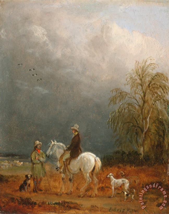 A Traveller And a Shepherd in a Landscape painting - Edmund Bristow A Traveller And a Shepherd in a Landscape Art Print