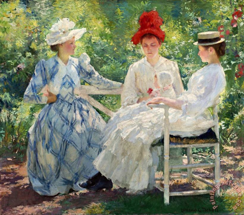 Three Sisters— a Study in June Sunlight painting - Edmund Charles Tarbell Three Sisters— a Study in June Sunlight Art Print