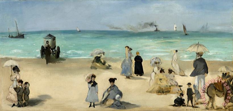 Edouard Manet On The Beach, Boulogne Sur Mer Art Painting