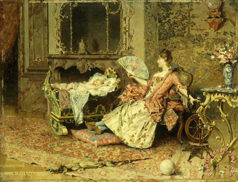 Edouard Toudouze Watching The Baby Art Painting