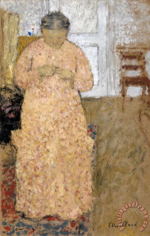 Knitting Woman in Pink Dress painting - Edouard Vuillard Knitting Woman in Pink Dress Art Print