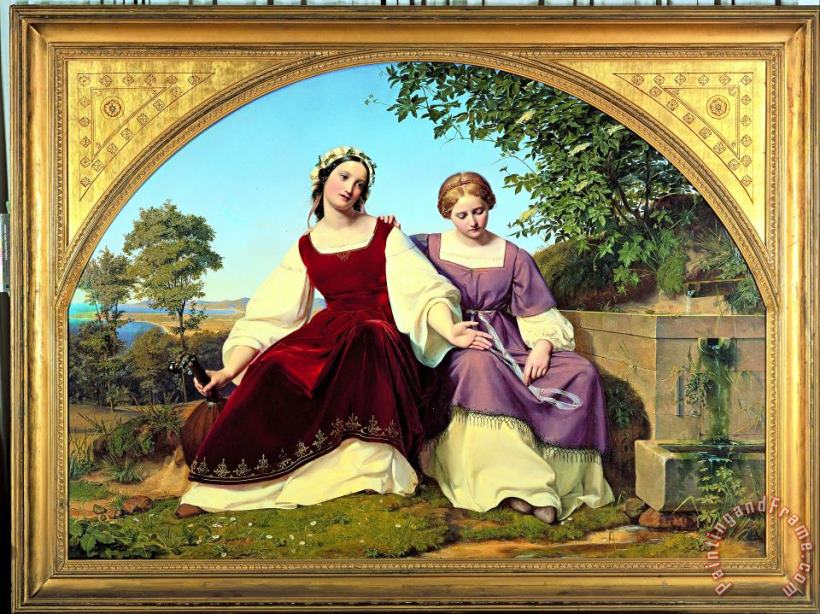 Eduard Bendeman Two Girls at The Well Art Painting