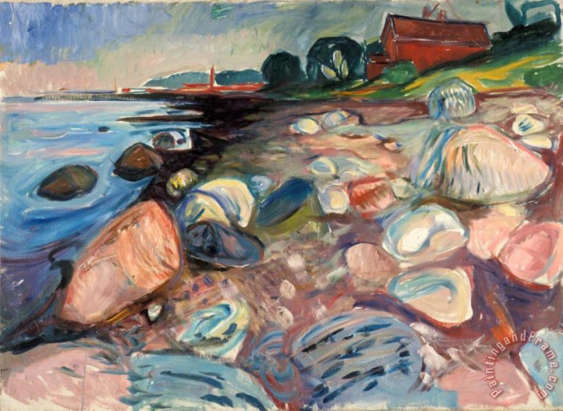 Shore with Red House painting - Edvard Munch Shore with Red House Art Print