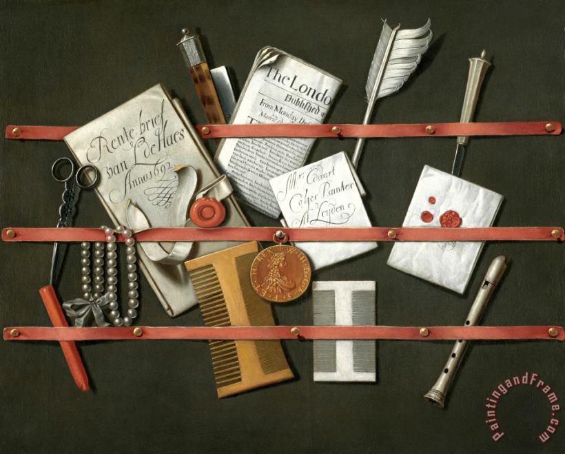 Still Life: a Letter Rack painting - Edwaert Collier Still Life: a Letter Rack Art Print
