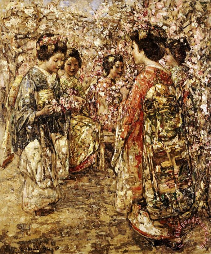 Edward Atkinson Hornel Five Japanese Girls Among Blossoming Trees Art Print