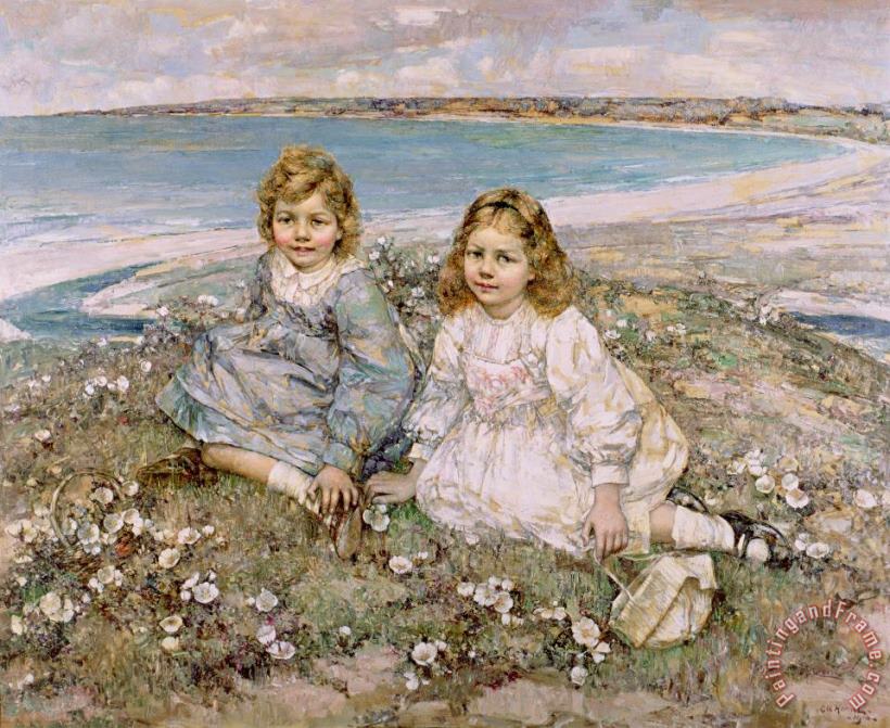 The Daughters of Bertram Roberts painting - Edward Atkinson Hornel The Daughters of Bertram Roberts Art Print