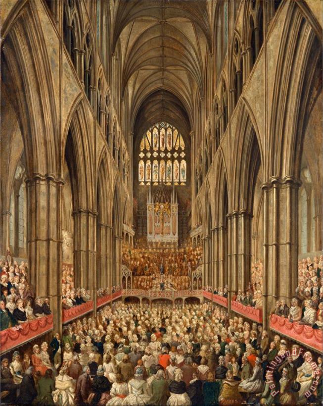 Interior View of Westminster Abbey on The Commemoration of Handel, Taken From The Manager's Box painting - Edward Edwards Interior View of Westminster Abbey on The Commemoration of Handel, Taken From The Manager's Box Art Print