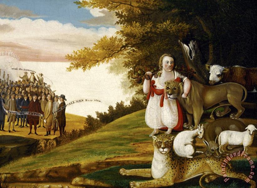 Edward Hicks A Peaceable Kingdom with Quakers Bearing Banners Art Painting