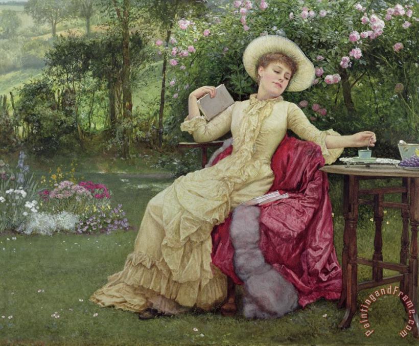 Edward Killingworth Johnson Drinking Coffee And Reading In The Garden Art Painting