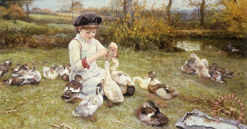 Feeding Ducks painting - Edward Killingworth Johnson Feeding Ducks Art Print