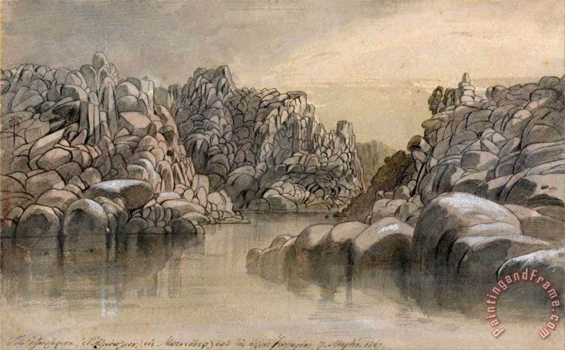 Edward Lear River Pass Between Semi Barren Rock Cliffs Art Painting