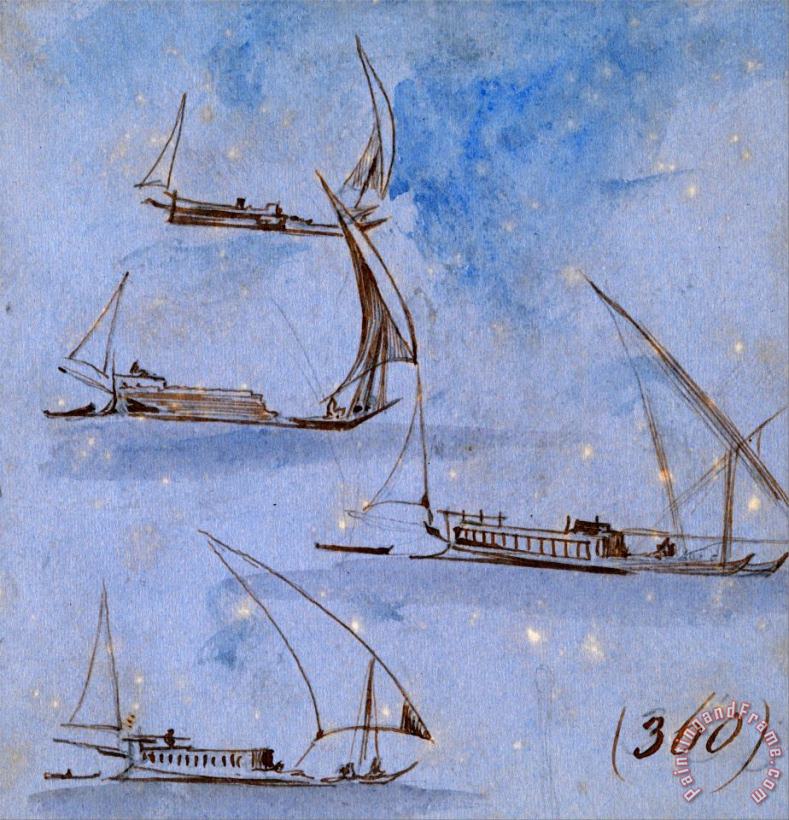 Edward Lear Studies of Boats on The Nile Art Painting