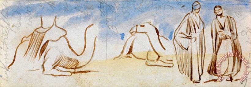 Edward Lear Studies of Camels And Egyptian Men Art Painting