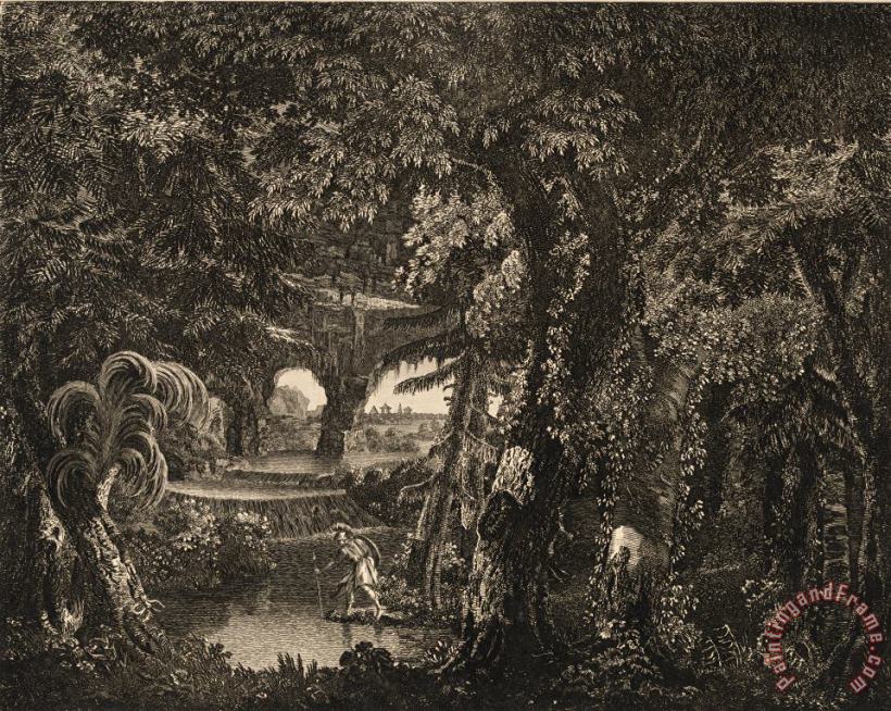 A Morning Scene of The Forest with Rinaldo on The Bank of The Enchanted River painting - Edward Rooker A Morning Scene of The Forest with Rinaldo on The Bank of The Enchanted River Art Print