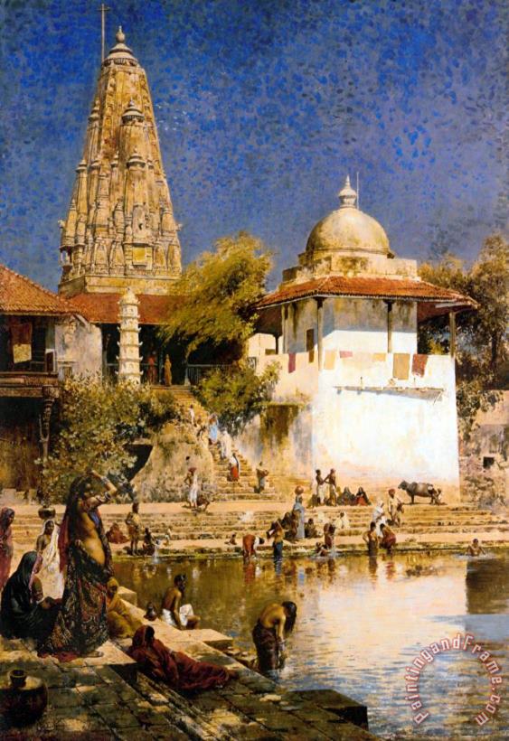 The Temple And Tank of Walkeschwar at Bombay painting - Edwin Lord Weeks The Temple And Tank of Walkeschwar at Bombay Art Print