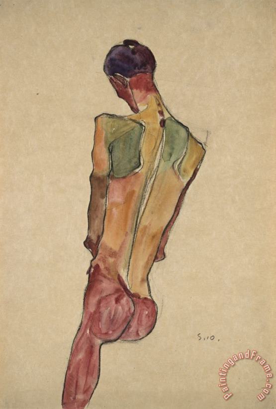 Egon Schiele Male Nude, Back View Art Painting