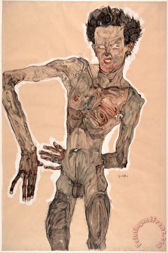 Egon Schiele Nude Self Portrait, Grimacing Art Print